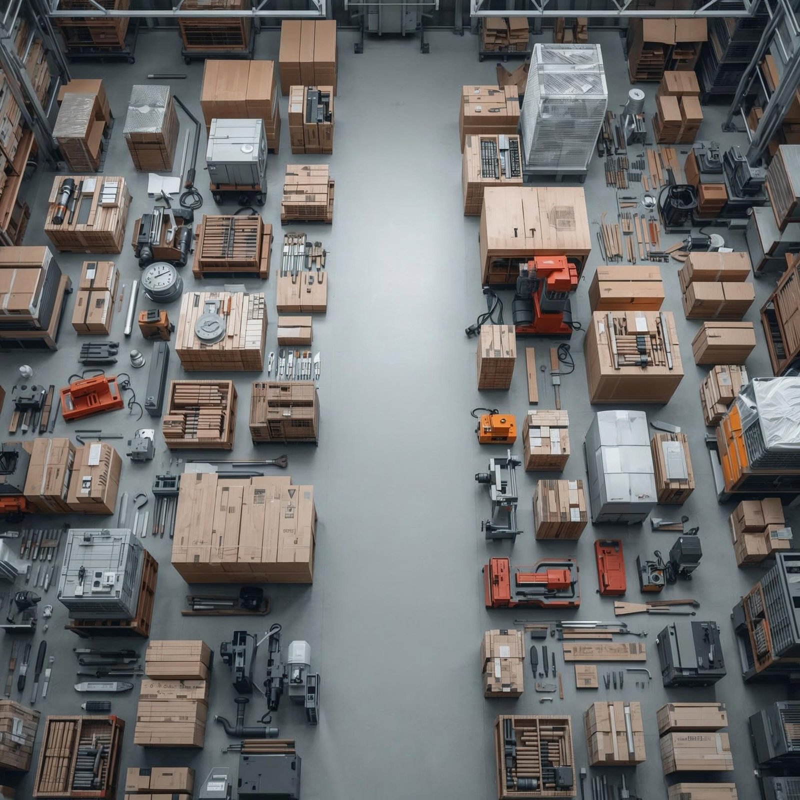 Wide assortment of industrial tools, raw materials, and machinery